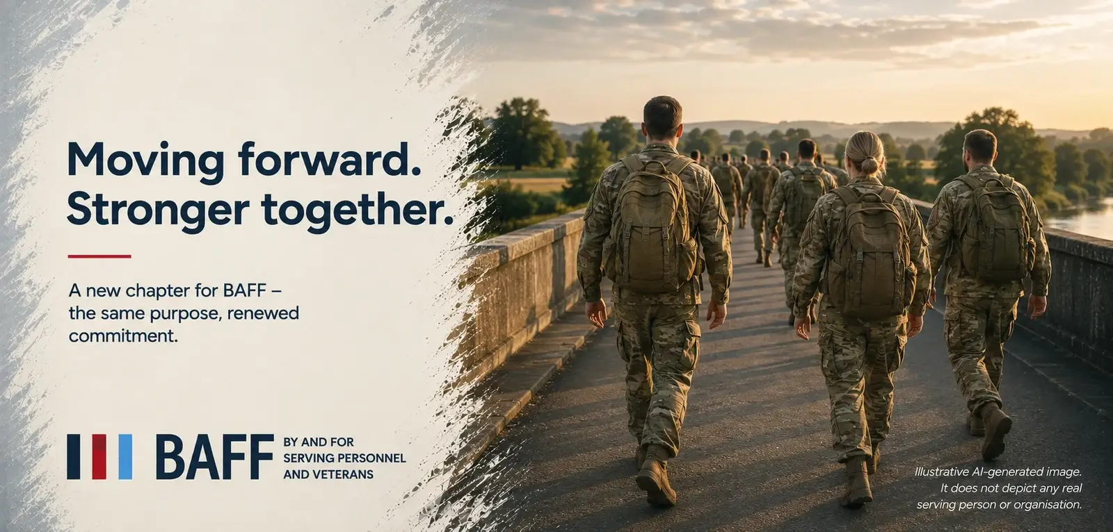 British armed forces members walking forward over a bridge